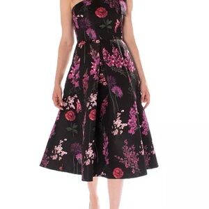 Chic One shoulder Floral Dress in Black and Pink